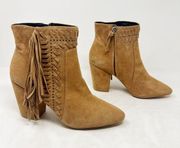 [Rebecca Minkoff Ilan Brown Suede Leather Fringed Pointed Toe Ankle Boots 9.5