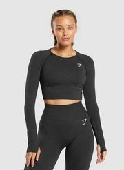 Gymshark  Vital Seamless Cropped Long Sleeve Top Black Size Medium Thumb Holes