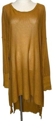 Double Zero Linen Silk Oversize Knit Top Sweater Mustard Hi Lo, size Medium