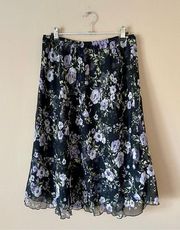 DRESS BARN | Black Floral Chiffon Midi Skirt Sz L