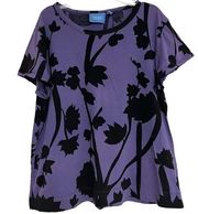 Simply Vera Vera Wang Floral Top Tshirt XL Cotton Purple Scoop Neck Short Sleeve
