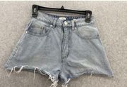 Cotton On Women's Light Wash Denim Shorts High Flashback Distressed 4 Distressed