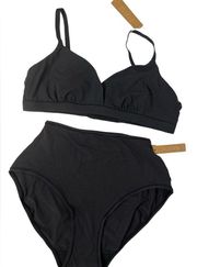 NWT -  TRIANGLE BRALETTE W/ HIGH WAISTED BIKINI - Size Medium Onyx