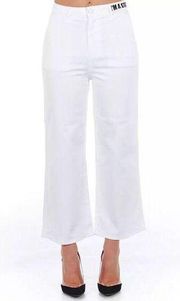 Frankie Morello Chic High-Waisted Cropped Trousers/W40/White NWT