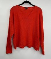 Eileen Fisher Red Orange Pullover Sweater Long Sleeve Womens Size Large Petite