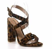 CAPE ROBBIN CHUNKY HEEL BUCKLE SANDAL LEOPARD