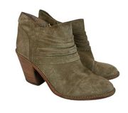 Loeffler Randall Ankle Booties 9 Khaki Green Gray Suede‎ Leather Stacked Heel