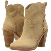 New Joie Tan Suede Mathilde Ankle Boots with Western Fringe, Sz39