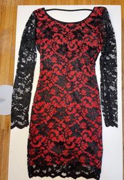 Lace Red and Black Midi Dress Size S