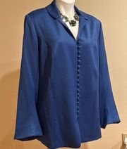 Jimmy Gamba Blue Vintage Pant Suit Set Sz 16 Fabric Buttons Bell Sleeves Collard