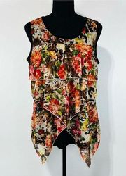 Susan Lawrence Floral Ruffle Sleeveless Blouse Sz M Women’s Animal Print