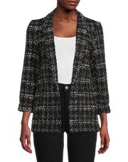 NWT Nanette Lepore Tweed Open Front Blazer In Very Black