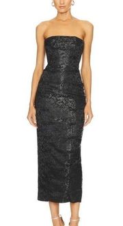 Sau Lee Jennifer Jacquard Strapless Midi Dress US 6