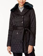 Laundry by Shelli Segal NWT Faux fur Quilted Women's Trench Jacket Black