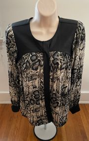 Vintage  Print Snake Long Sleeve Silky Blouse, size S