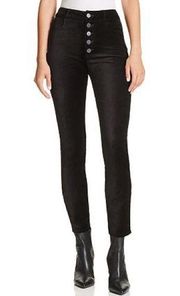 PAIGE Hoxton Ankle Skinny Velvet High Waist Jeans Black Overdye Size 24 NEW