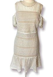 Ina I:na embroidered lace cut out shoulder dress white tan sz m