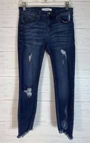 Kancan Sz 7/27 Skinny Distressed Jeans Raw Hem Medium Blue