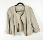 MICHAEL KORS Gold Metallic 100% Linen 3/4 Sleeves Open Cardigan, Size 16