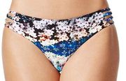 RACHEL Rachel Roy Strappy Floral Print Swim Bikini Bottom Blue Small NWT