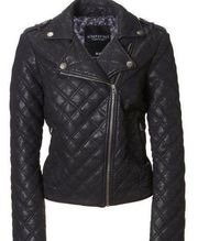 Aeropostale  Black Faux Leather Quilted Moto Jacket