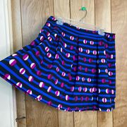 Black Blue Magenta White Striped Spooky Eyes Pleated Miniskirt