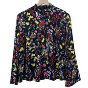 Evereve Allison Joy Dark Floral Long Sleeve Smocked Neck Blouse Size Small