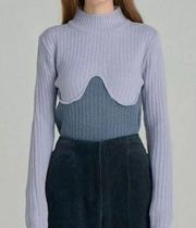 WNDERKAMMER sweater mock neck crop lavender purple colorblock bodice cutout