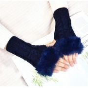 Women’s Warm Ultra Soft Knit Fingerless Gloves Navy Blue Faux Fur Thumbholes NWT