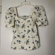 Los angeles atelier and other stories ivory floral puffer sleeve blouse top US 2