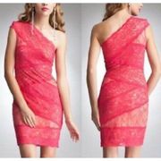 Bebe One Shoulder Lace Dress Pink Size Small