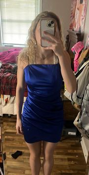 blue silk dress