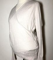 Limited wrap front knit shirt top v neck cross cross side zipper small beige tan