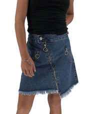 Nasty Gal MOMOKROM On The Down Low Denim Skirt w/ Fray Hem US Size 27 Zip Detail