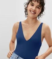 Everlane The V-Neck One-Piece Blue One Piece Swimsuit NWOT Medium