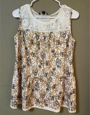 Sleeveless Crochet Floral Tank Yellow, Blue, and White Small NWT