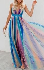 Unicorn Rainbow Maxi Dress-  Summer Spring Vacation Beach Party- Medium