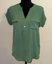 Green V-Neck Blouse