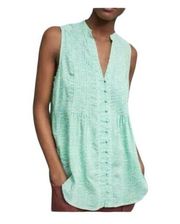 Maeve women's small button front tank blue green printed boho cute casual prep