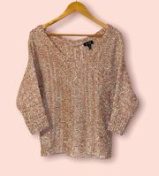 Women’s Medium Sweater Pink Sequins Dolman 3/4 Length Sleeves