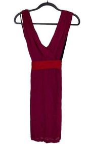 TED BAKER Magenta Pink Dress Red Sash Black Mesh Size 0 V Neck