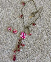 Vintage Coldwater creek cherry pink glasses necklace and earrings set