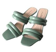 NEW Anne Michelle Mint Green Square Toe Puffer Slip On Sandal Heel Read SZ-10