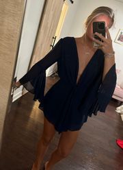 Navy Blue Bell Sleeve Romper 