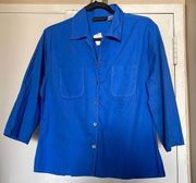 NWOT Harve Benard Royal Blue w White Stitching Button Down Blouse L