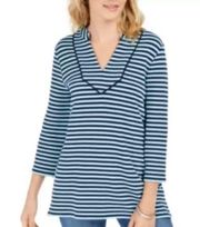 Charter Club Knit Striped Blue 3/4 Sleeve Top NWT Size XL