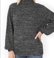 Zenana Marled Balloon Sleeve Turtleneck Sweater Large L