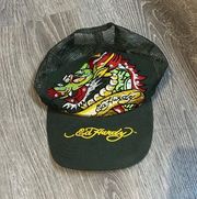 Ed Hardy Dragon Embroidered Bedazzled Green Trucker Hat