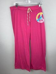 Joe Boxer Pants Pink Elastic Waist Sweatpants Peace Symbol Flared Leg Size 1X