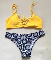 yellow Navy Blue Bikini Bathing Suit Swim